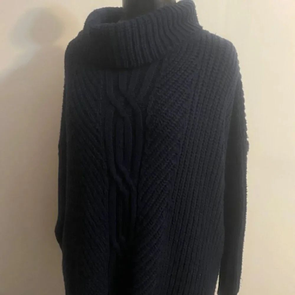 Lands' End Navy Blue Chunky Cable knit cowl neck sweater, size XL/P